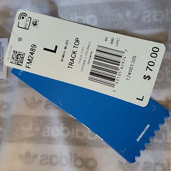 NWT Adidas Cropped Zip Up Track Jacket Top Black & White Striped Logo Boxy LG - Picture 15 of 16